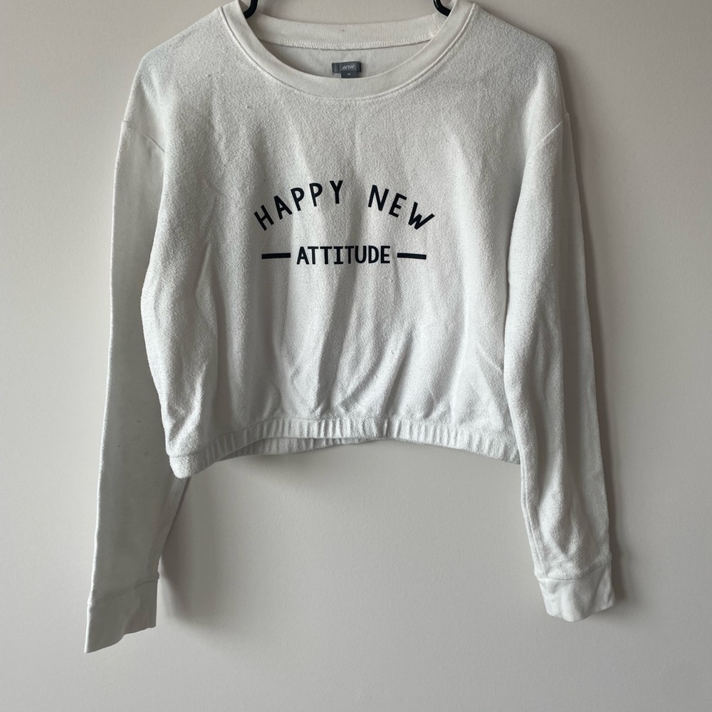 Aerie Medium White New Years Long Sleeve Crop Top Sweater